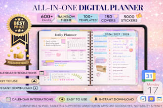 design etsy digital planner, hyperlinked planner, journal, etsy digital product