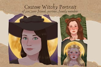 draw a magical witchy digital portrait illustration