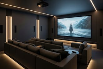 do interior design for home theater, home cinema, movie room with 3d render
