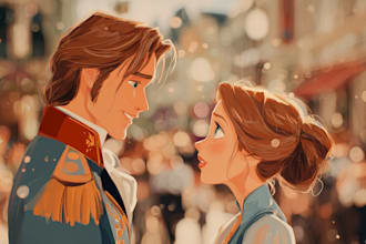 draw cartoon disney couple portrait