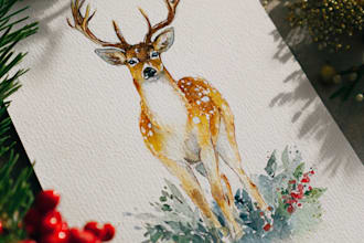 draw christmas card, invitation with watercolor