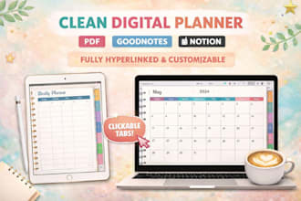 design etsy digital planner, digital journal, hyperlinked planner