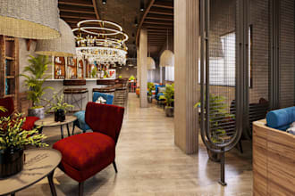 3d restaurant interior, 3d cafe design, luxury bar, kitchen layout, kiosk render
