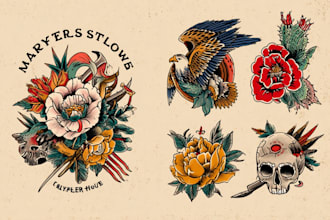 draw traditional tattoo style artwork