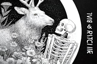 draw black and white ink and pencil illustration