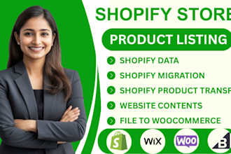 transfer or migrate  shopify data,prodcts, website contents files to woocommerce