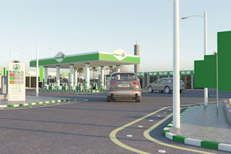 remodel 3d gas station ,petrol station, fuel station, filling station rendering