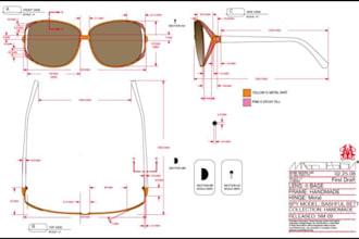 make technical drawings of eyewear eyeglasses for production