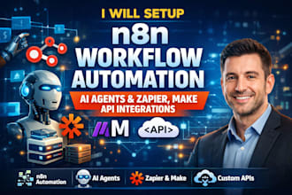 setup n8n workflow automation, ai agents and zapier, make API integrations