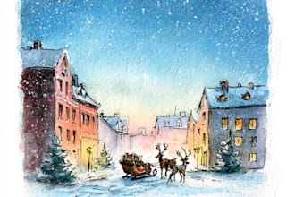 draw christmas card, invitation with watercolor