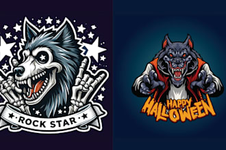 create rock star werewolf skull head vector logo