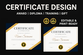 design custom certificate award, diploma, training, gift