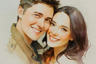 draw watercolor young couple portrait
