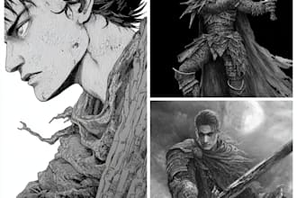 draw custom dark berserk style art in high quality