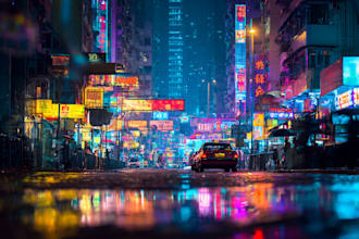 create a cyberpunk sci fi futuristic city for your project