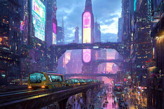 draw a cyberpunk futuristic city art