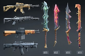 draw custom weapon gun, knife or item, finished 2d concept