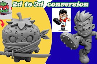 convert 2d image to high quality 3d printable stl character figurine toy statue
