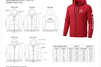 do creative clothing tech pack, streetwear, tshirt, activewear for production