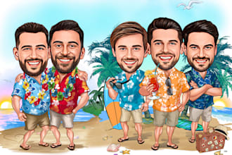 make a cartoon caricature for you, a beach themed caricature