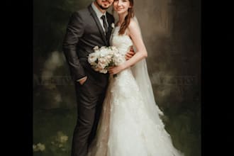 draw cute couple, wedding, family, portrait art