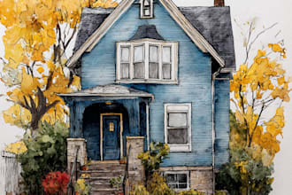 create a hand painted watercolor house portrait of your home