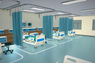 do cgi 3d hospital design, 3d pharmacy, clinic, health center with 3d animation