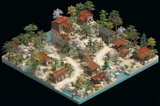 fantasy map illustration, vector map design isometric design