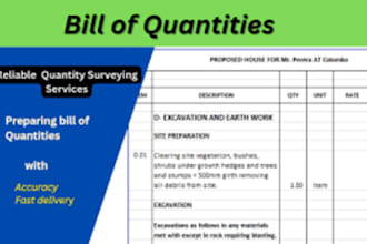 prepare detailed boq, estimation and cost analysis in autocad and excel