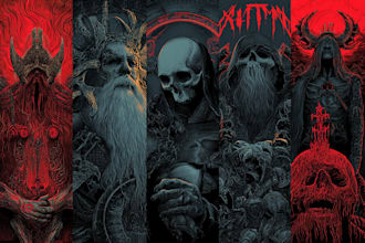 draw detailed dark, brutal, horror, and heavy metal art illustration