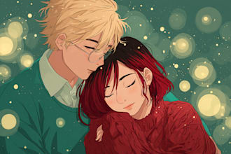 design anime couple characters in chibi or regular style