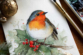 draw christmas card, invitation with watercolor