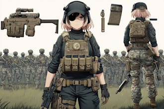 draw military themed anime and tactical for you