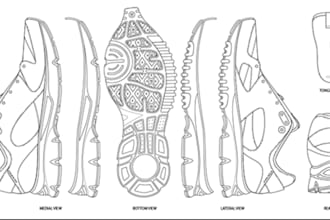 design shoe tech pack, footwear design, sneakers design, flat sketch, tech pack