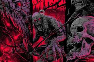 draw high detailed dark art illustration with horror shades