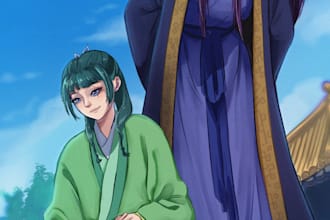 draw your oc x canon couple illustration in anime style
