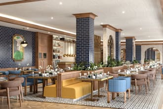 remodel 3d restaurant, render cafe interior, cigar lounge,spa, bar visualization