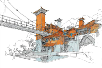 draw an amazing architecture and urban design sketch