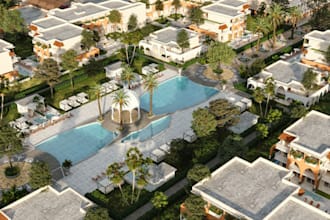 resort site plan, render master plan, landscape layout, urban map visualization