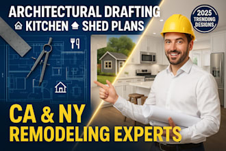 design architectural drafting, kitchen plan, shed plan for remodeling in ca, ny