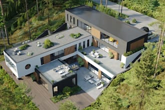 build3d modern luxury villa,rooftop garden design,terrace rendering,country home