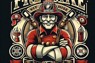 make a  vintage fire department mascot logo and t shirt design
