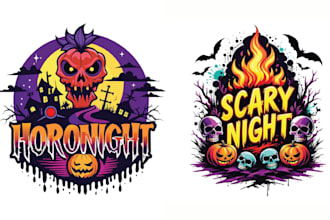 do custom horror pumpkin halloween t shirt logo design