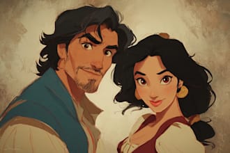 draw cartoon disney couple portrait