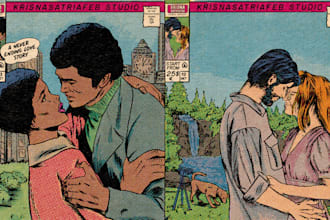 draw character vintage illustration, 70s retro comic art