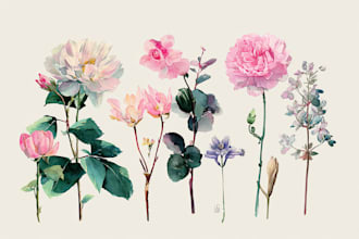 watercolor botanical illustrations of flowers and plants