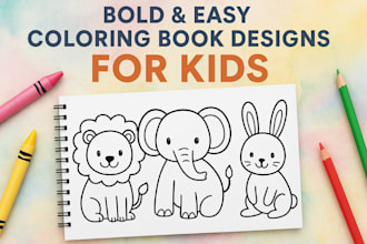 draw fun and cute bold and easy coloring book, kdp  coloring book, worksheets