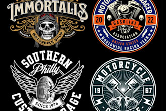 draw custom motorcycle garage logo illustration for tshirt