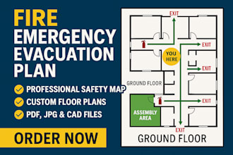 design fire emergency evacuation plan, map, diagram