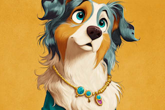 create disney pets portrait illustration in disney style